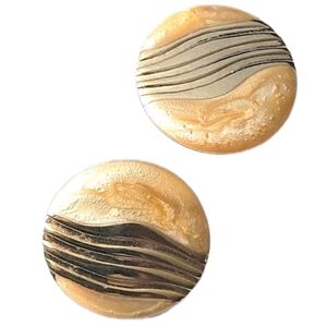 Vintage Retro Circle Cream Pierced Statement Earrings Costume Jewelry